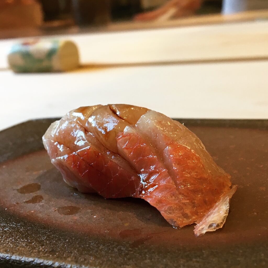 Noka - Kinmedai, also known as golden eye snapper, is delicious in winter,  but it is said that the best time for kinmedai is actually in spring,  before laying their eggs. Some